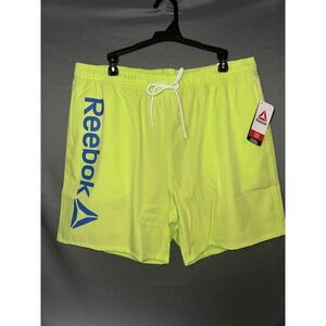 Reebok Mens Swim Trunks Built in Briefs Neon Logo 7 Inch Inseam L NWT